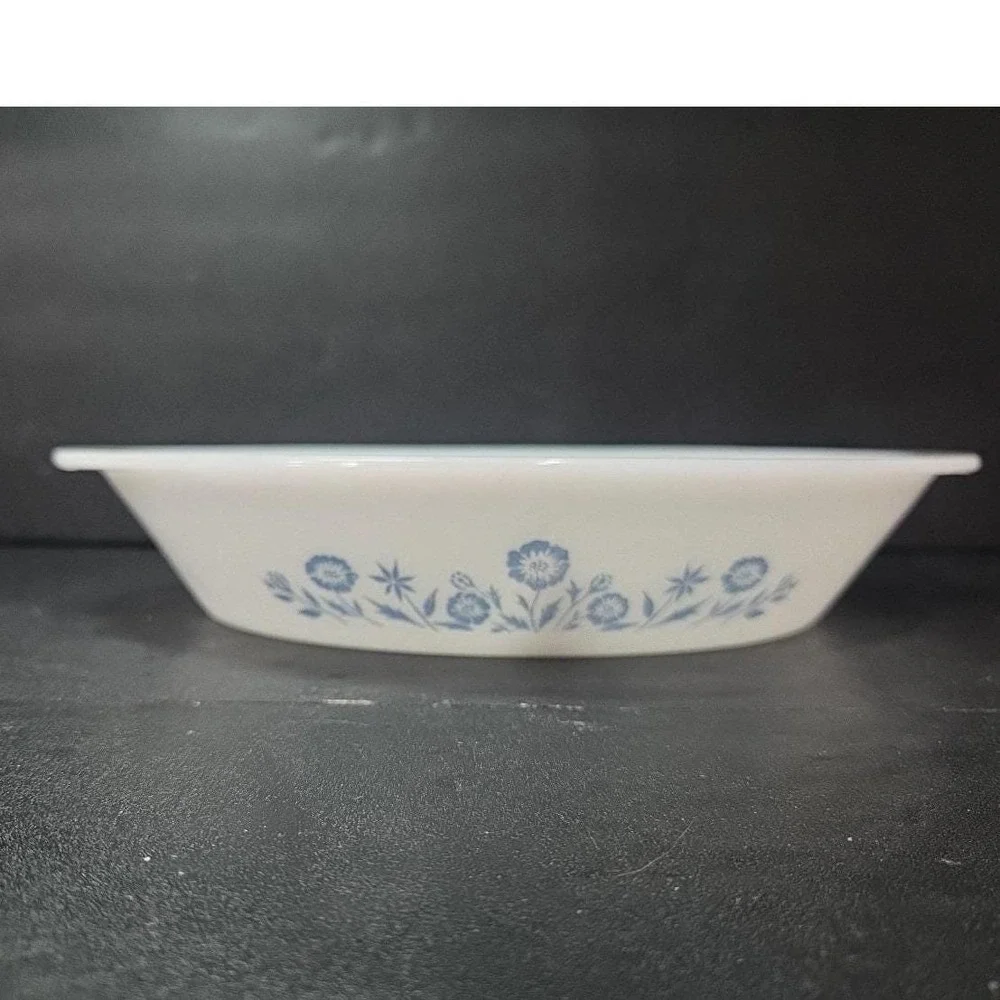 Glasbake Blue Cornflower Divided Casserole Dish, Vintage Milk Glass Bakeware‎
